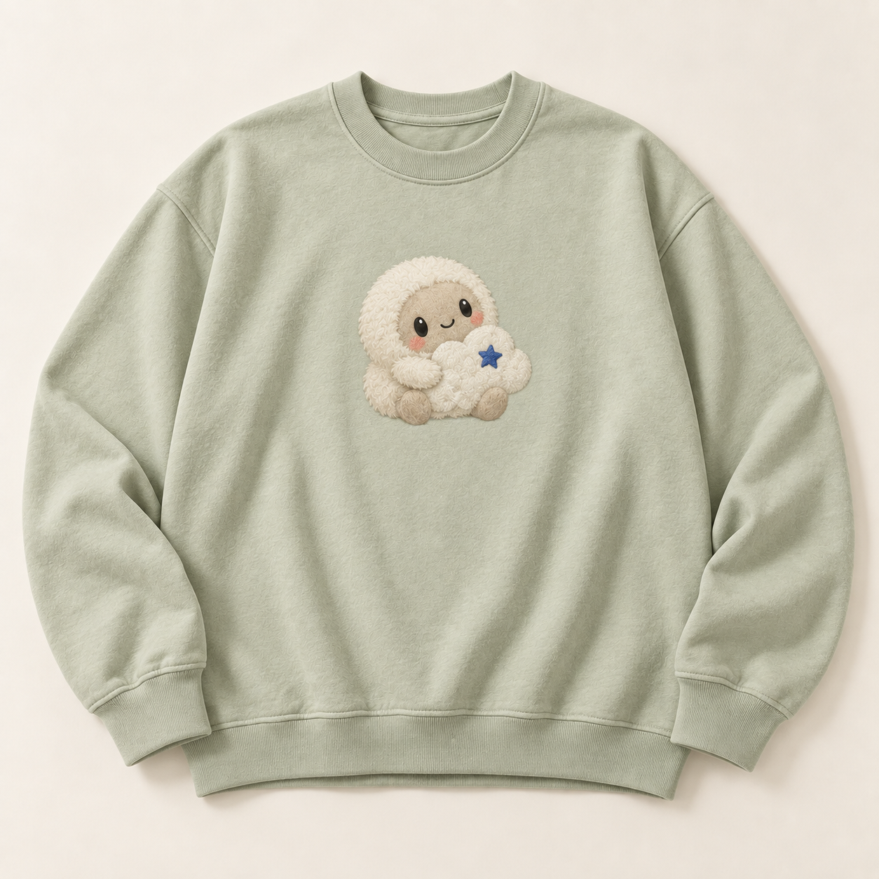 Sage crewneck sweatshirt with a cloud-hugging Muse motif